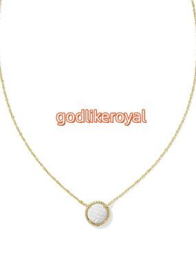 Volleyball Gold Short Pendant Necklace in White Mother-of-Pearl